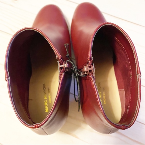 MARC New York Deep Red Booties Gold Block Heel 6 - Picture 5 of 8